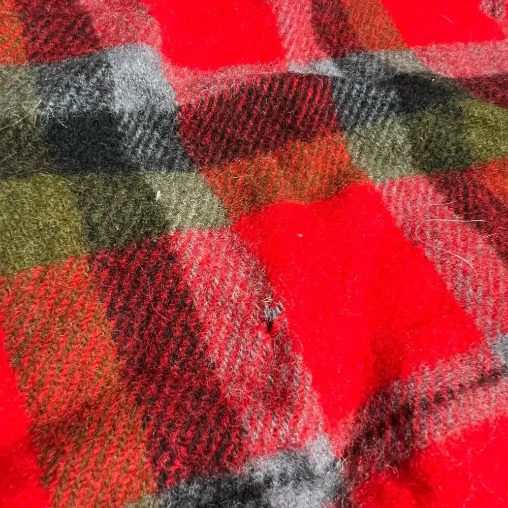 Faribo Vintage Wool Blanket‎ Red Plaid Tartan Fringe Made in USA